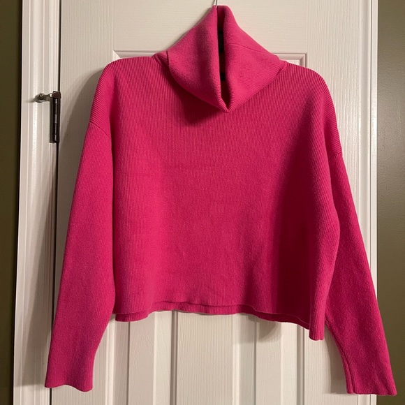 Lulus Hot Pink Cropped Turtleneck Sweater - Picture 1 of 3